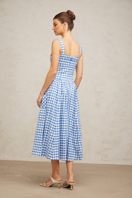 Aurohaya Diane blue gingham midi dress