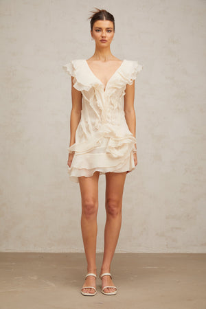 Aurohaya Hélène faux-flower layered ruffled mini dress