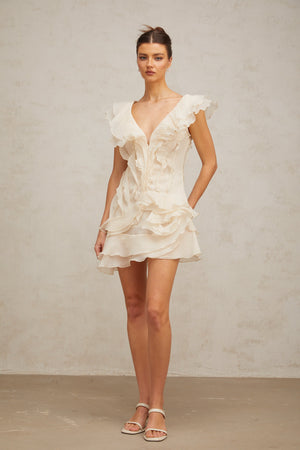 Aurohaya Hélène faux-flower layered ruffled mini dress