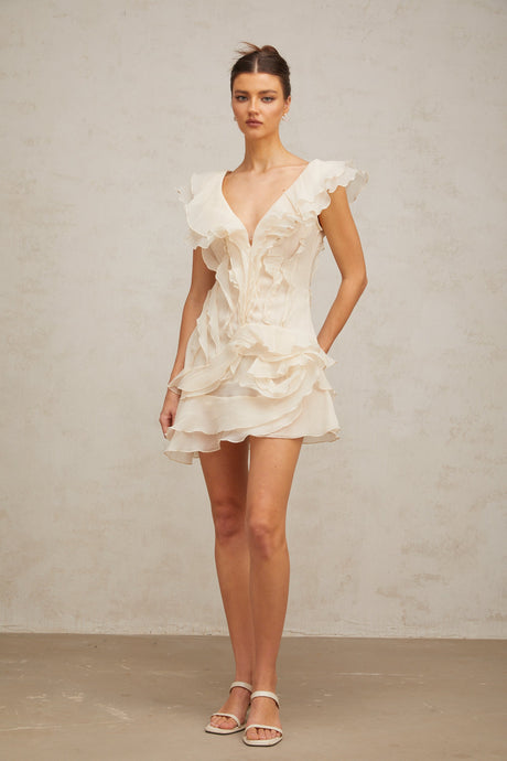 Aurohaya Hélène faux-flower layered ruffled mini dress