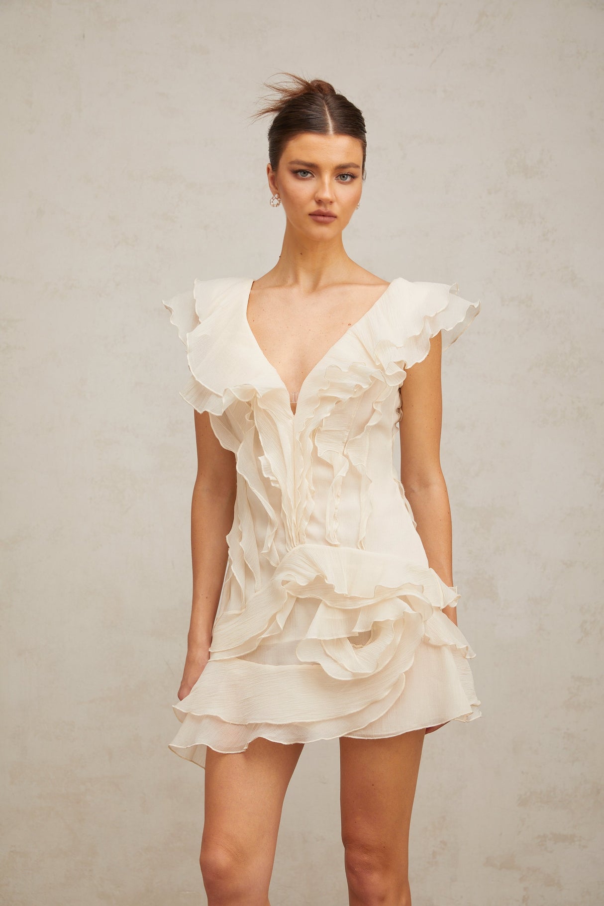 Aurohaya Hélène faux-flower layered ruffled mini dress
