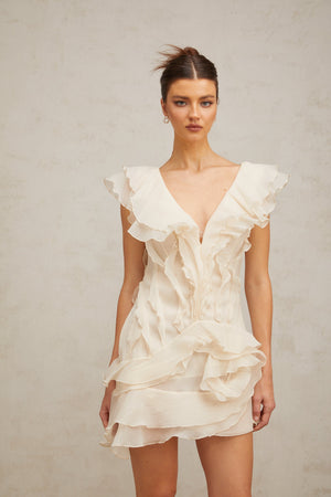 Aurohaya Hélène faux-flower layered ruffled mini dress