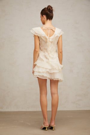 Aurohaya Hélène faux-flower layered ruffled mini dress