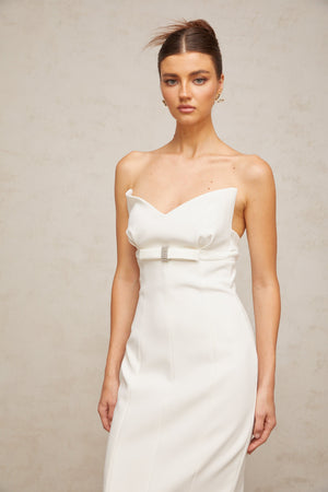 Aurohaya Isaline white corset bow-detail midi dress