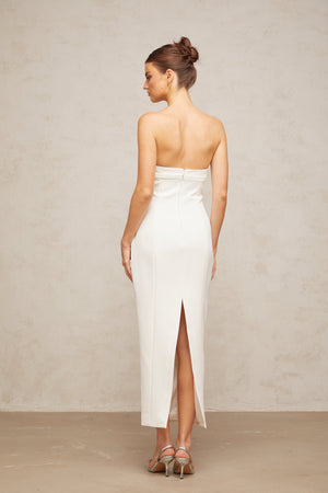 Aurohaya Isaline white corset bow-detail midi dress