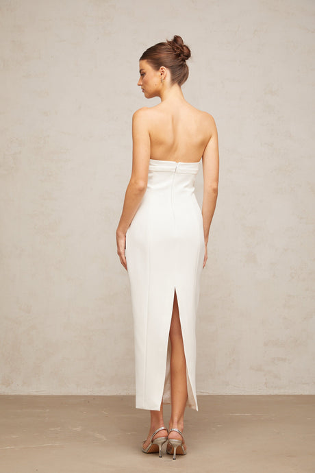 Aurohaya Isaline white corset bow-detail midi dress