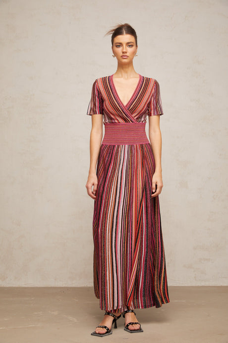 Aurohaya Quirine multicolor metallic knit maxi dress
