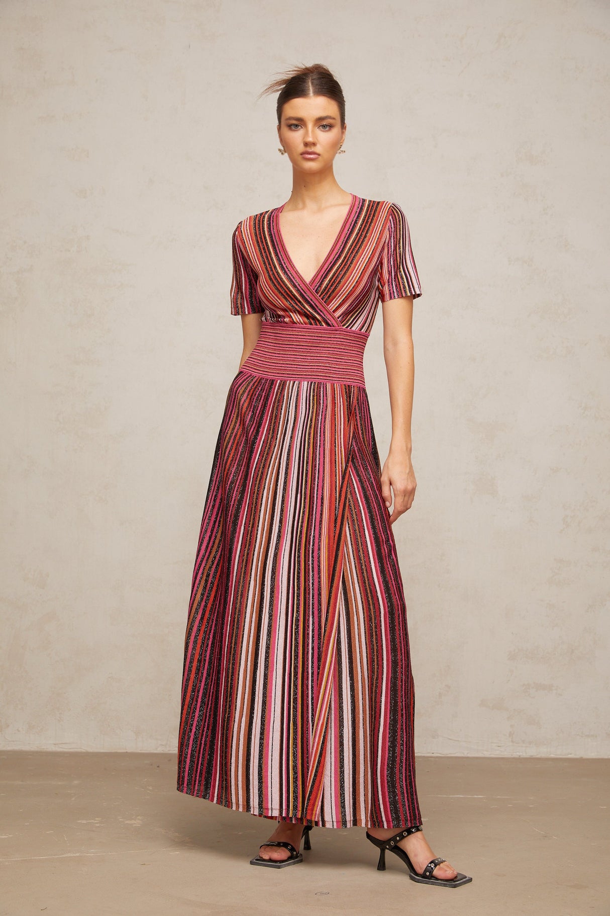 Aurohaya Quirine multicolor metallic knit maxi dress