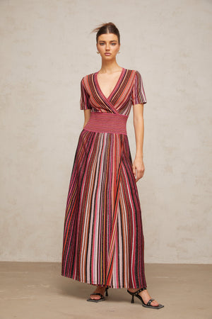 Aurohaya Quirine multicolor metallic knit maxi dress