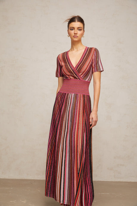 Aurohaya Quirine multicolor metallic knit maxi dress