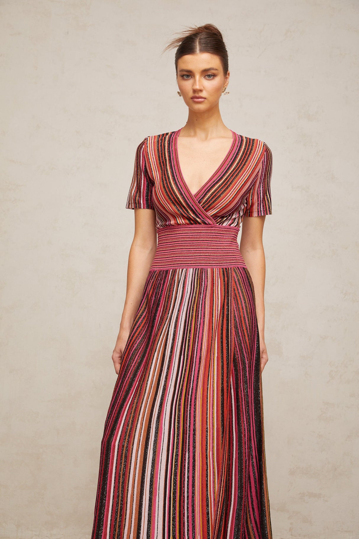 Aurohaya Quirine multicolor metallic knit maxi dress