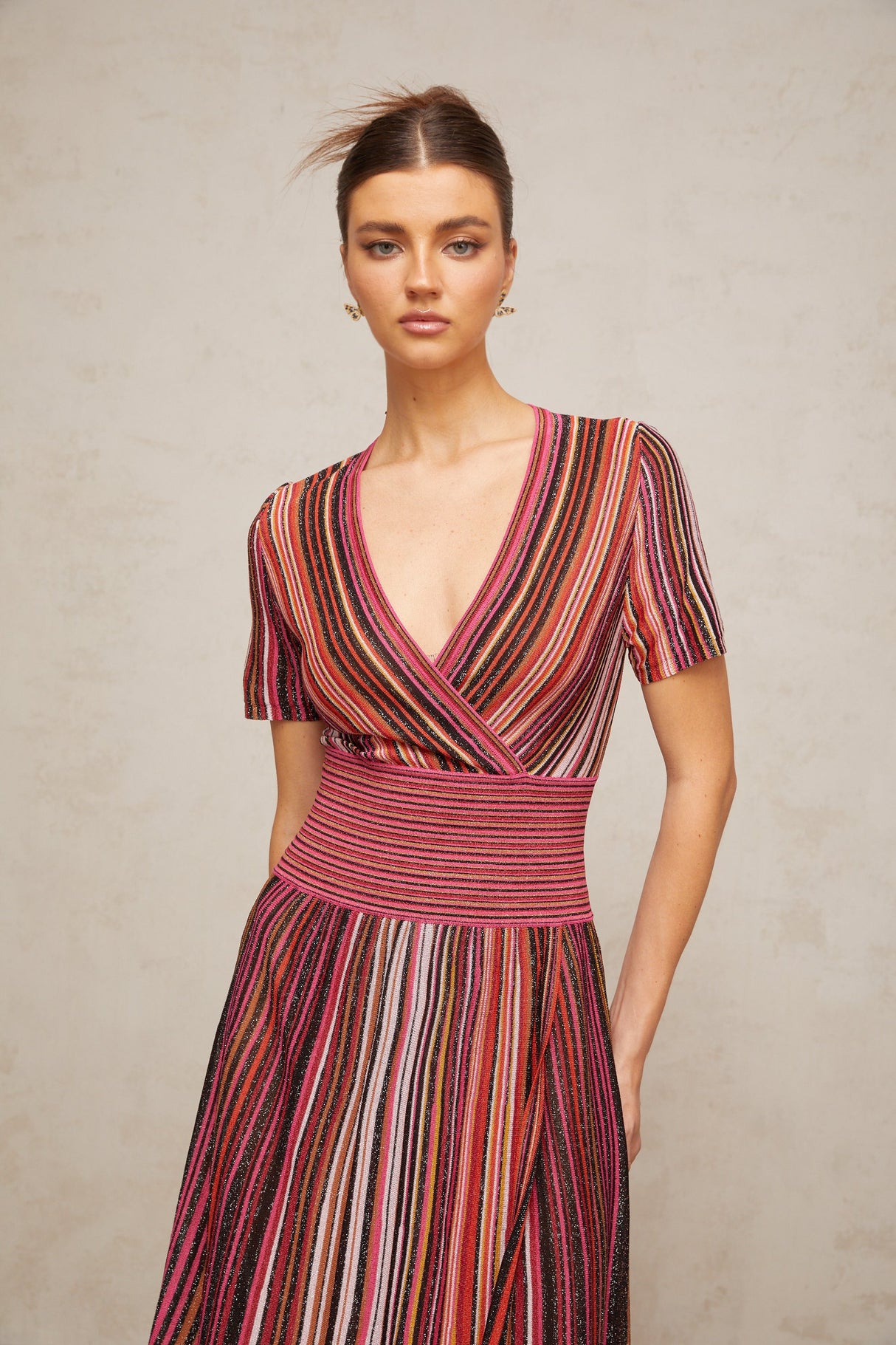 Aurohaya Quirine multicolor metallic knit maxi dress