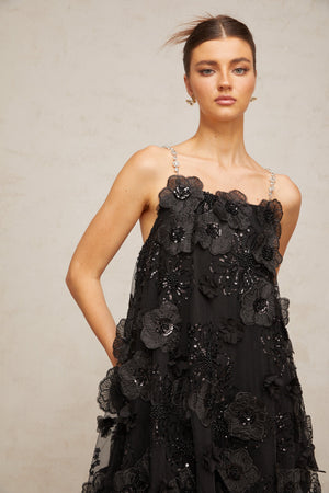 Aurohaya Suzette crystal-embellished floral mini dress in Black