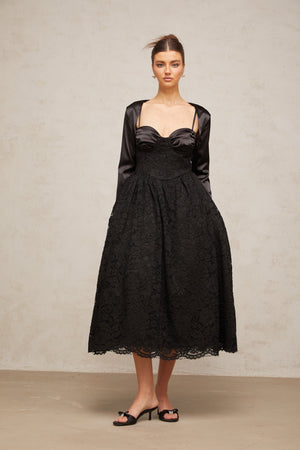 Aurohaya Sidonie black floral-lace top & dress matching set