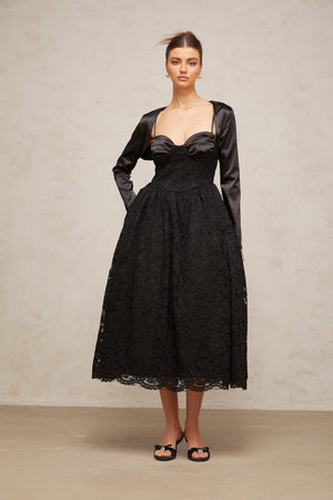 Aurohaya Sidonie black floral-lace top & dress matching set