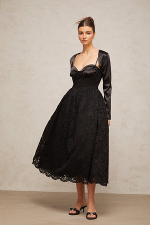 Aurohaya Sidonie black floral-lace top & dress matching set
