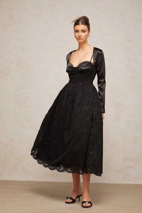 Aurohaya Sidonie black floral-lace top & dress matching set