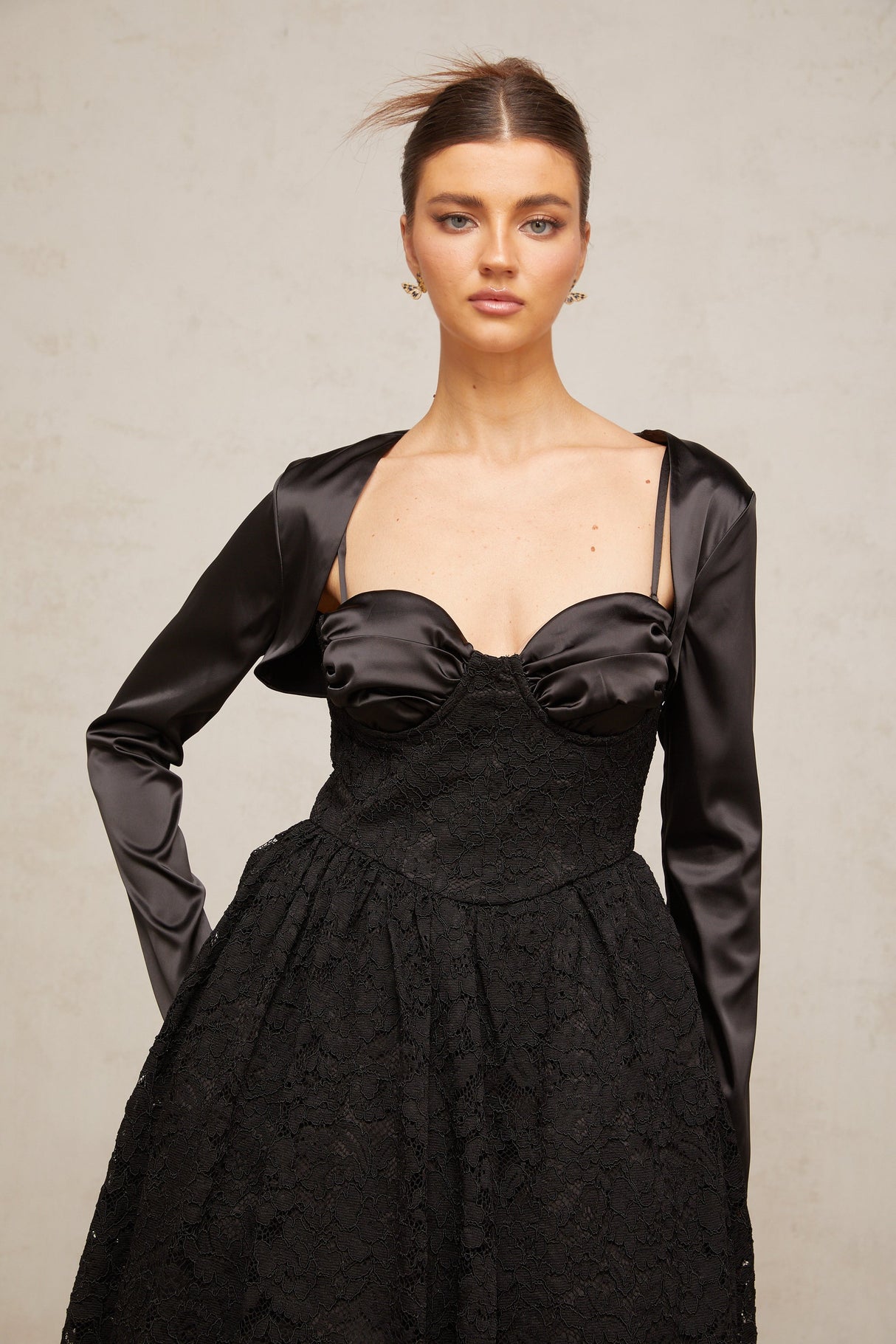 Aurohaya Sidonie black floral-lace top & dress matching set