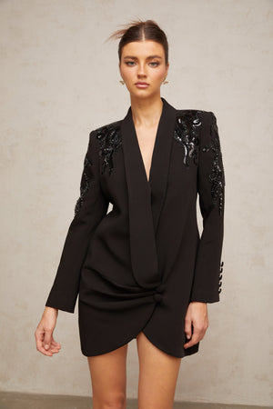 Aurohaya Éléna Black Embellished Sequined Blazer Dress
