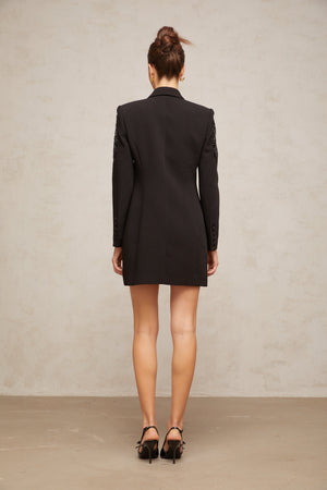 Aurohaya Éléna Black Embellished Sequined Blazer Dress