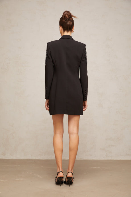 Aurohaya Éléna Black Embellished Sequined Blazer Dress