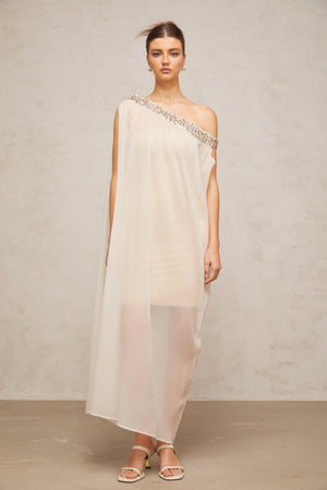 Aurohaya Austen crystal-embellished semi-sheer midi dress