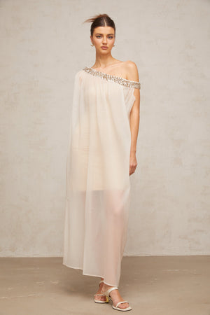 Aurohaya Austen crystal-embellished semi-sheer midi dress