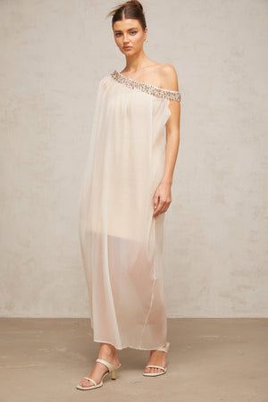 Aurohaya Austen crystal-embellished semi-sheer midi dress
