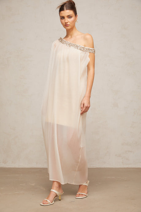 Aurohaya Austen crystal-embellished semi-sheer midi dress