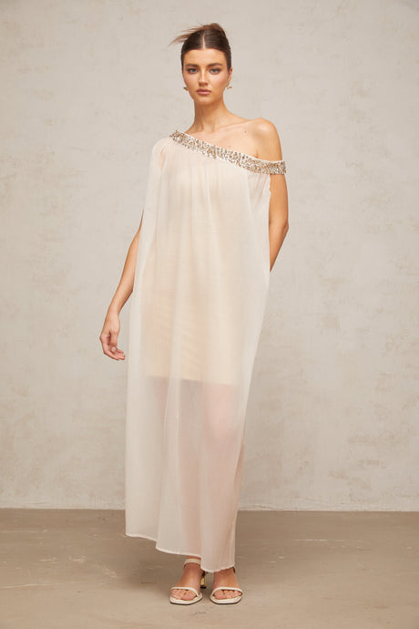 Aurohaya Austen crystal-embellished semi-sheer midi dress