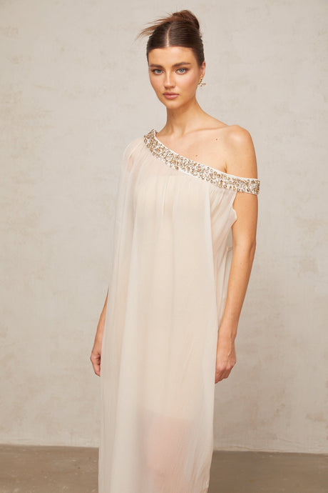 Aurohaya Austen crystal-embellished semi-sheer midi dress