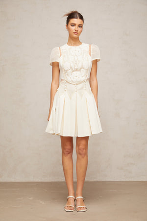 Aurohaya Maelle white flower-embroidered mini dress