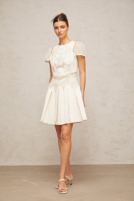 Aurohaya Maelle white flower-embroidered mini dress