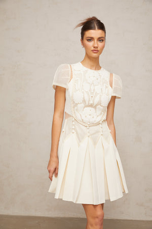 Aurohaya Maelle white flower-embroidered mini dress