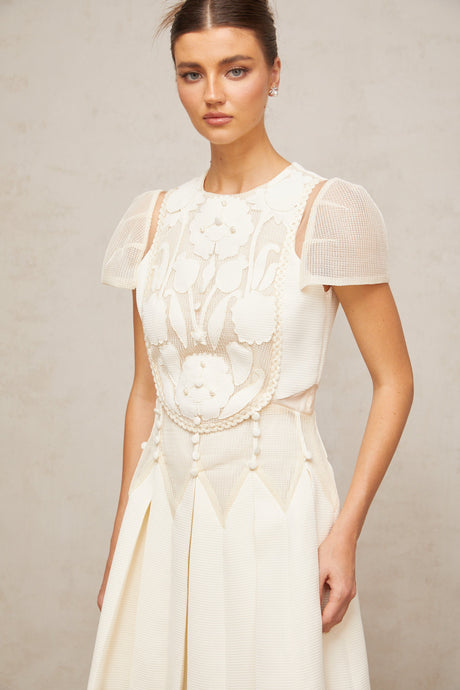 Aurohaya Maelle white flower-embroidered mini dress