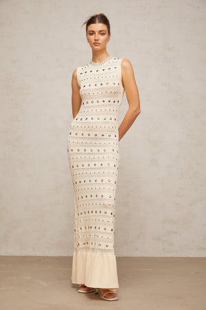 Aurohaya Chloé studded crochet-knit maxi dress in Neutrals