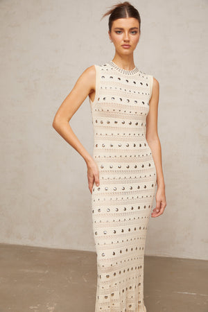 Aurohaya Chloé studded crochet-knit maxi dress in Neutrals