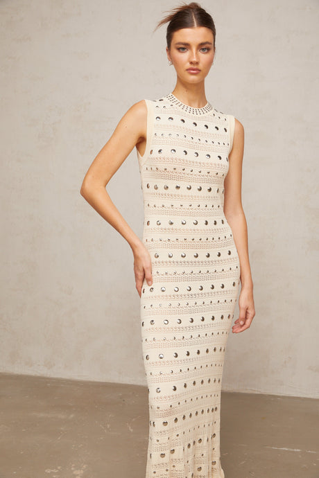 Aurohaya Chloé studded crochet-knit maxi dress in Neutrals