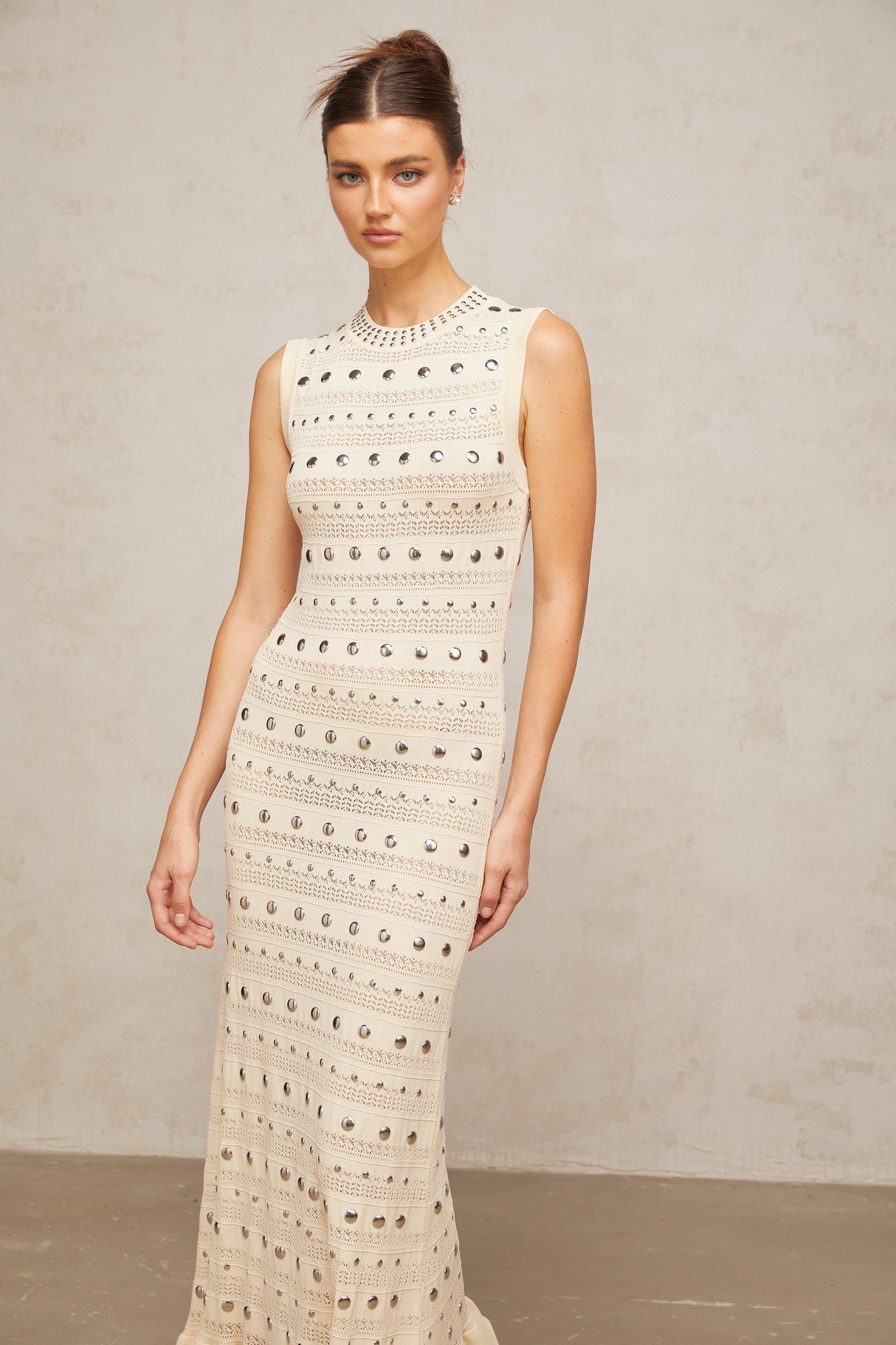 Aurohaya Chloé studded crochet-knit maxi dress in Neutrals