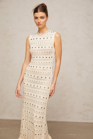 Aurohaya Chloé studded crochet-knit maxi dress in Neutrals