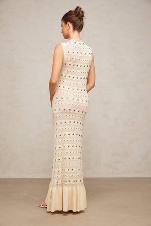 Aurohaya Chloé studded crochet-knit maxi dress in Neutrals