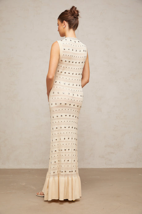 Aurohaya Chloé studded crochet-knit maxi dress in Neutrals