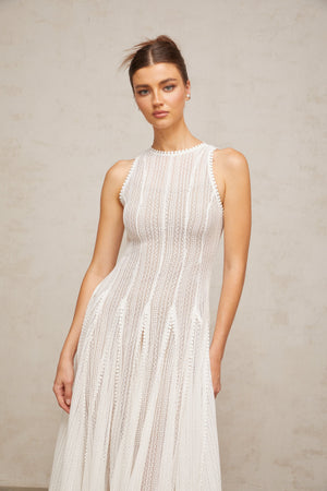Aurohaya Hélène white pointelle puff midi dress