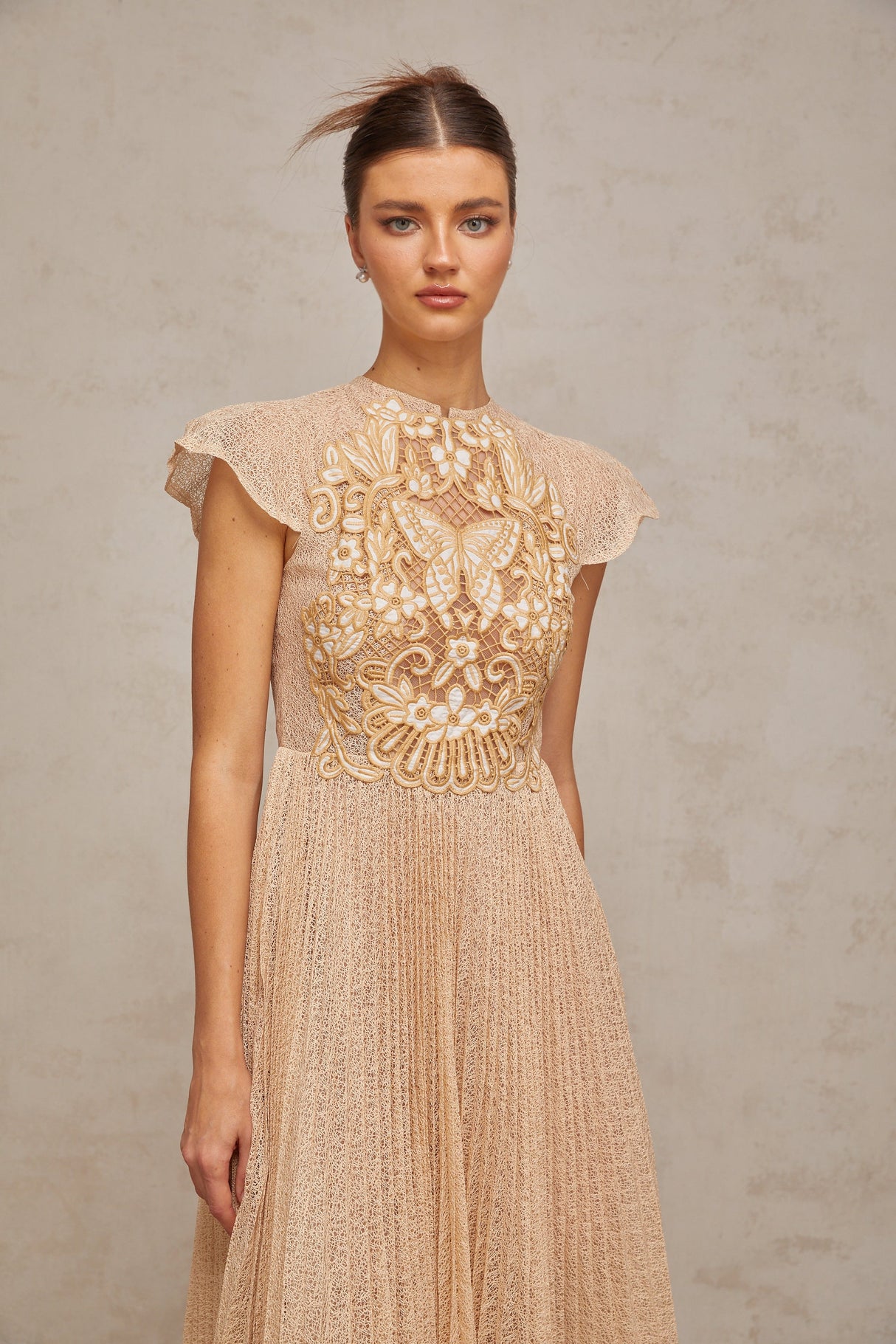 Aurohaya Nerissa embroidered pleated midi dress