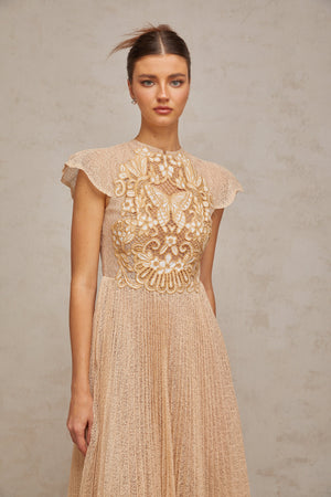 Aurohaya Nerissa embroidered pleated midi dress