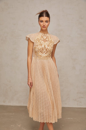 Aurohaya Nerissa embroidered pleated midi dress