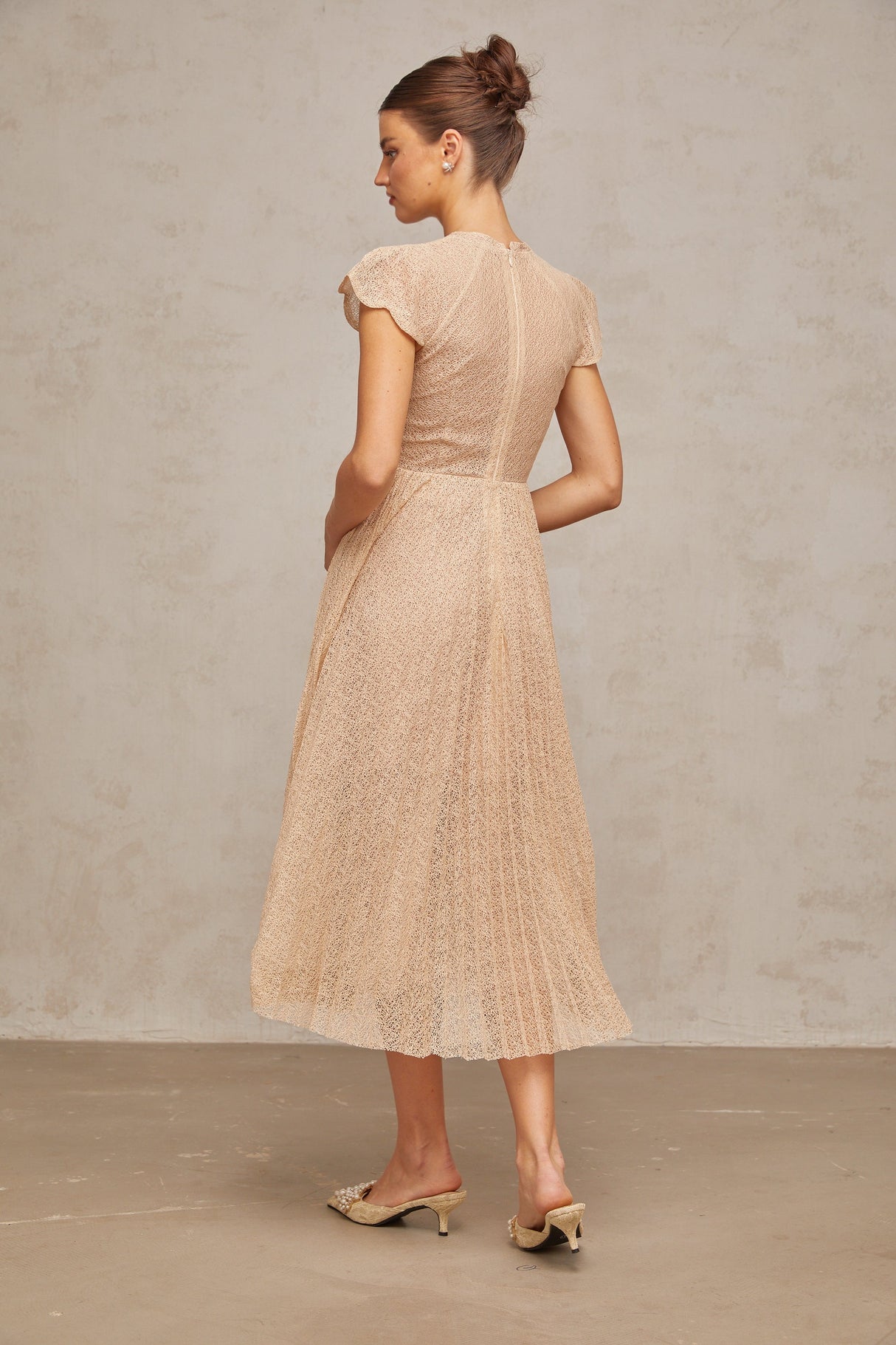 Aurohaya Nerissa embroidered pleated midi dress