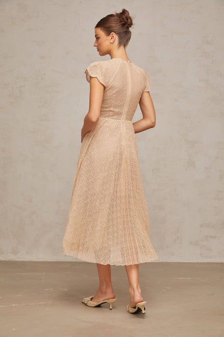 Aurohaya Nerissa embroidered pleated midi dress