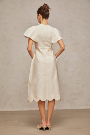 Aurohaya Ségolène white flower jacquard midi dress