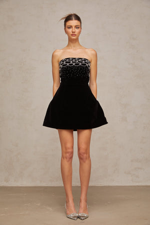 Aurohaya Sandrine crystal-embellished velvet mini dress